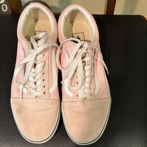 Vans Women's Light Pink and White Sneakers